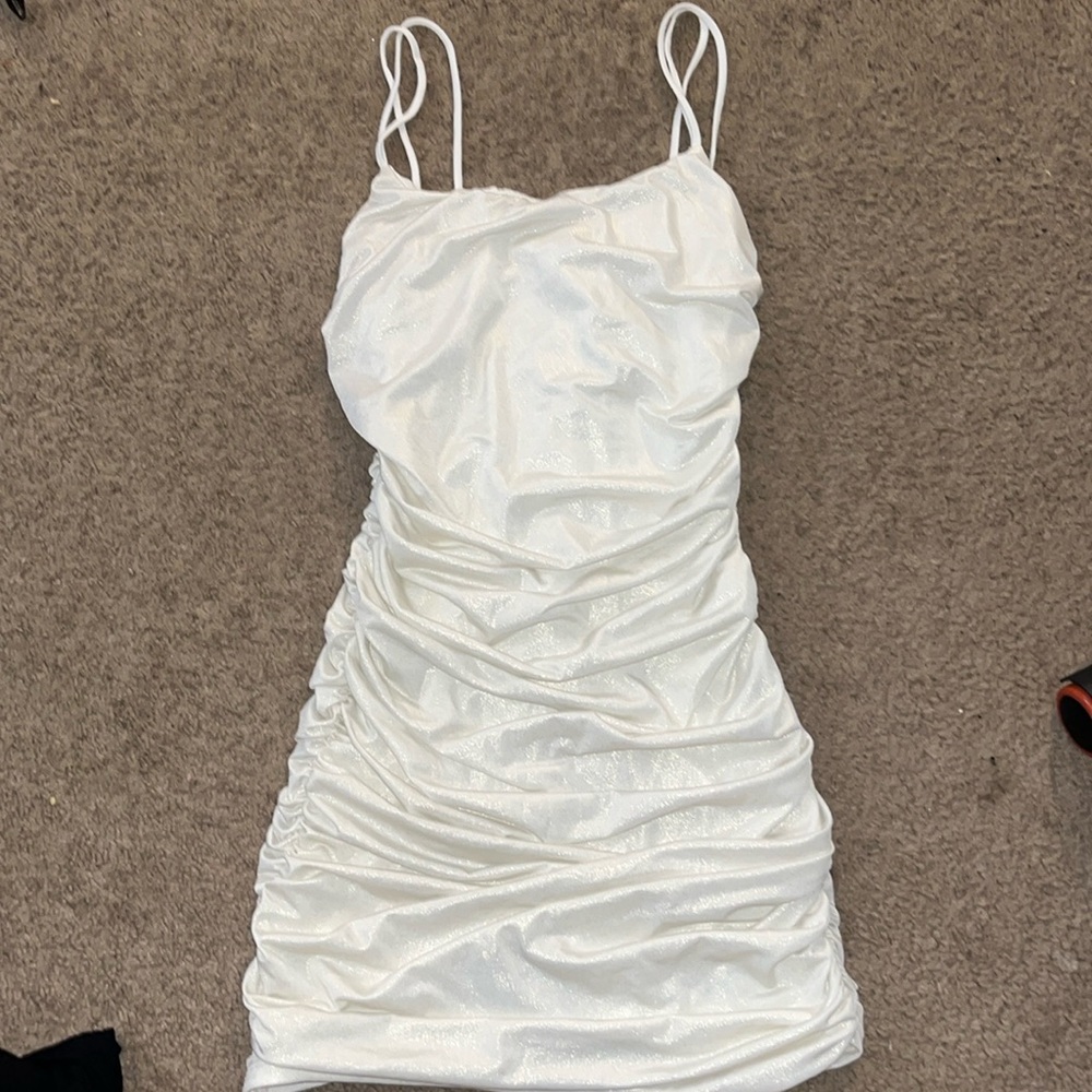 White mini scrunch dress